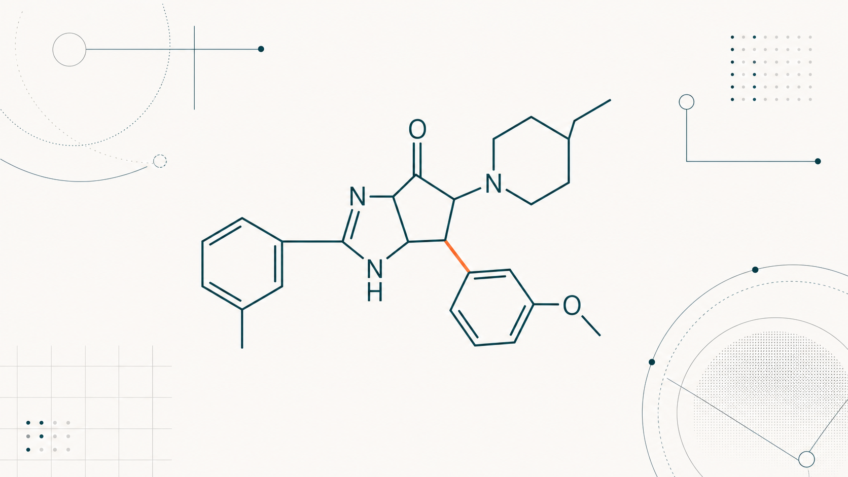 Editoriale Illustration: Schema-Skizze einer Small-Molecule-Struktur (Orforglipron)