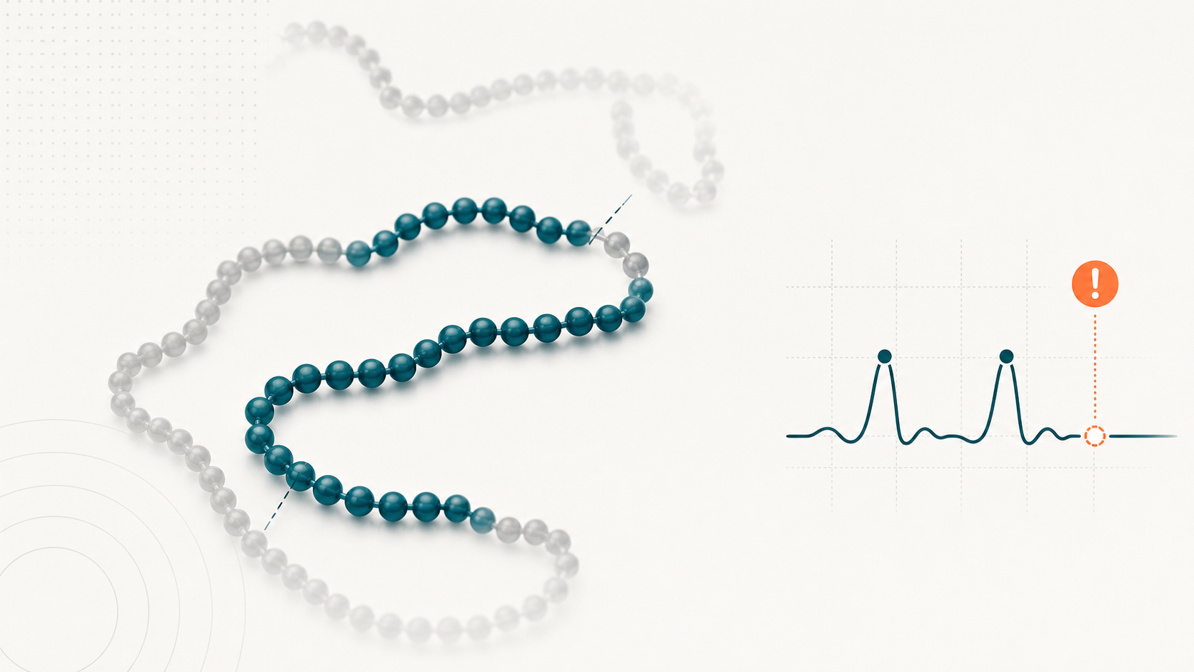 Editoriale Illustration: 29-Aminosäure-Fragment aus einer GHRH-Kette mit PSA-Anstiegs-Markierung in Signal-Orange
