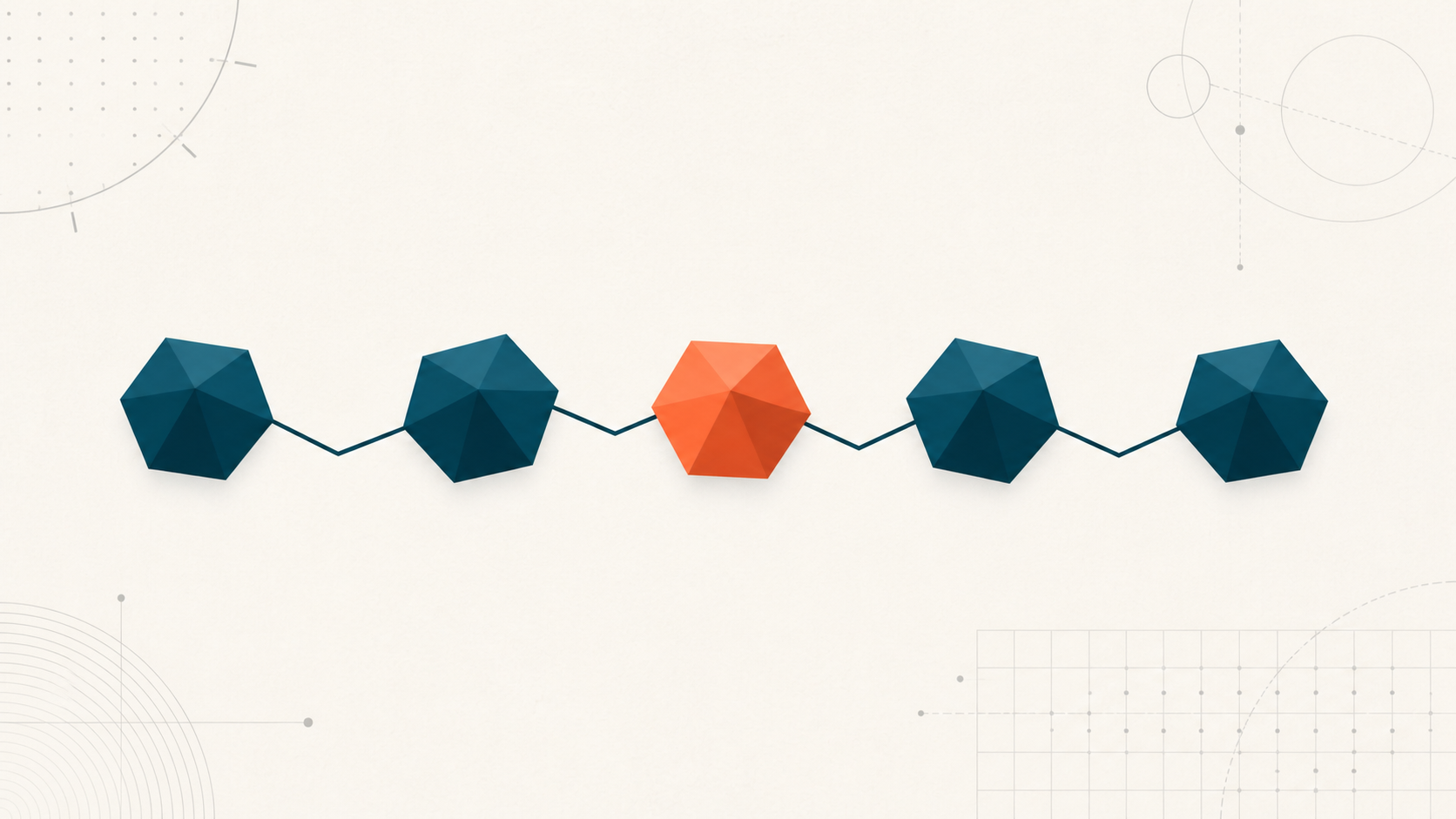 Editoriale Illustration: Aminosaeure-Kette mit funf Beads, ein Bead orange (was sind Peptide)